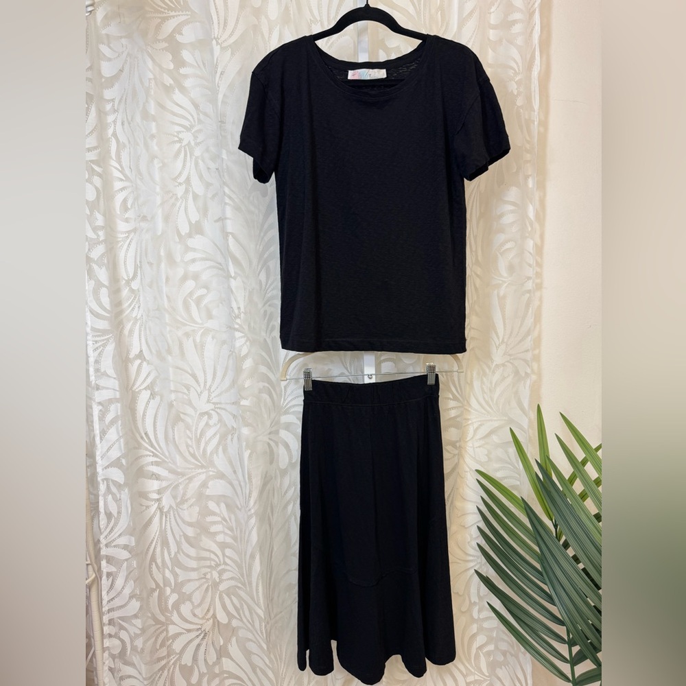 Free People Beach- Black Tshirt/ Midi Skirt Set XS